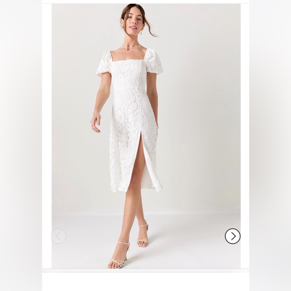 Francesca’s Tabitha Lace Puff Sleeve Midi Dress